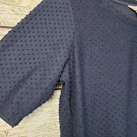 Christopher & Banks Navy Blue Dot Texture Knit Top Size L Short Sleeve Pullover - Picture 2 of 6